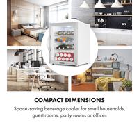 Beersafe XL Crystal White 60 litros 4 estantes Puerta panorámica de cristal Acero inoxidable Klarstein