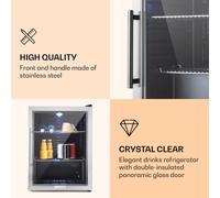 Beersafe XL Nevera 60 litros 2 estantes Puerta panorámica de cristal Acero inoxidable