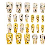 Bees & Flowers Gl-Am - Juego de uñas a presión, juego de manicura N-a-il A-r-t, gran regalo, práctico proceso de aplicación, 1 juego, para viajes y citas de niñas