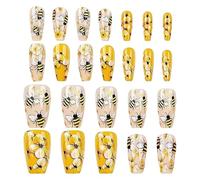 Bees & Flowers Gl-Am Nails, Juego De Manicura De Moda, Juego De Uñas Falsas De Flores, Solución De Viaje De Viaje, De Pegamento De Gelatina, 24 Piezas, Para Citas, Hogares, Regalos