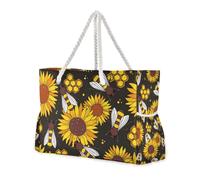 Bees Happy Good Luck Honeycombs - Bolsa de mano portátil con bolsillos laterales para mujer, diseño floral de girasoles dorados, para fin de semana, viajes, viajes, playa, regalos de cumpleaños para