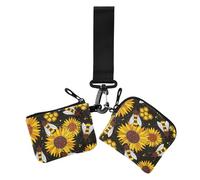 Bees Happy Good Luck Honeycombs Gold Sunflower Floral - Tarjetero pequeño portátil para mujer, organizador de dinero con bolsillo con cremallera para mujer, 2 unidades