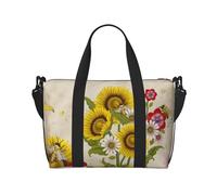 Bees Sunflowers Daisy Rose Flowers Bolsa de gimnasio grande de 16 pulgadas, ligera, bolsa de lona para viajes, deportes, bolsa de hospital para mamá, Black, Talla única