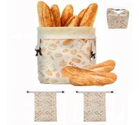 Beeswax Bread Bags for Homemade Bread - 2 Pack Extra Large Sourdough Breads Storage Bags, Reusable Natural Cotton Beeswax Beeswax Lined Bag with Snap-Closure Handle for Freshness Preservation (A