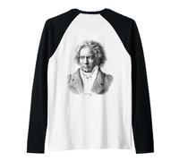Beethoven impresión Trasera clásica Compositor de música Piano Camiseta Manga Raglan