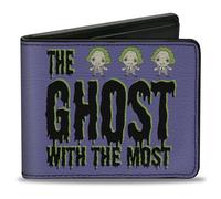 Beetlejuice - Cartera plegable, Beetlejuice Chibi the Ghost With the Most Pose Morado Verde, Cuero Vegano, 4.0" x 3.5", Casual