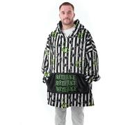 Beetlejuice Sudadera con capucha tipo manta portátil | Jersey de rayas en blanco y negro con gráficos de escarabajo y serpiente para hombre | Ropa de estar por casa con capucha y forro de sherpa