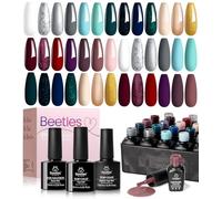 Beetles 20 Pcs Gel Nail Polish Kit, Free Spirit Collection Soak Off Nail Gel Polish Set Blue Gray Glitter Burgundy Red Purple Starter Kit with Glossy & Matte Top Base Coat DIY Manicure Set