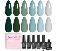 Beetles Blue Green Gel Nail Polish Set - 6 Colores Misty Gray Dark Green Kit Manicura DIY Caja Navidad