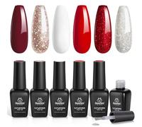 Beetles Candy Cane Gel Nail Polish Set - 6 Colores Glitter Burgundy Rojo Brillo Kit Blanco Plata Navidad Regalo para Mujeres Mamá