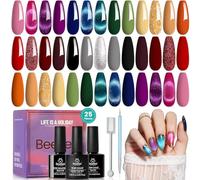 Beetles Cat Eye Gel Esmalte de Uñas Set de 20 Colores Magnético UV Gel Esmalte de Uñas Rojo Púrpura Azul Invierno Set con Lápiz Doble Cara e Imán Base y Top Coat Manicura Soak-Off UV para Mujeres