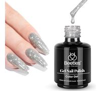 Beetles Diamond Gel Polish Color 15ml Nail Gel Silver Glitter Nail Gel Soak Off LED Nail Lamp Gel Polish Nail Art Manicure Salon DIY Home Solid Gel 0.5Oz