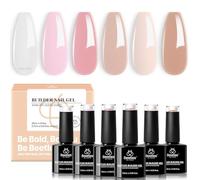 Beetles Esmalte de uñas Builder Gel, construcción 7 en 1 para uñas de gel set de 6 colores nude rosa blanco lechoso marrón endurecedor base para extensión extensión de manicura DIY