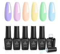 Beetles Esmaltes Semipermanentes de Uñas en Gel, de 6 Colores 7.5ml Set, Lámpara Seca, Kit de Manicura Pastel Suave DIY, Primavera Verano Verde Amarillo Azul Rosa Morado Regalo