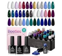 Beetles Gel Nail Polish Kit, 20 Pcs Celestial Collection Soak off Nail Gel Black Polish White Blue Glitter Gel Polish Starter Kit with Gel Base Top Coat Brushes Stickers Rhinestone Gel Essential Kit