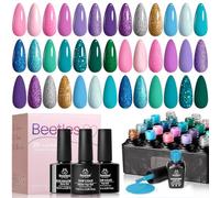 Beetles Gel Nail Polish Kit, Mermaid 20 Colors Soak Off Gel Polish Starter Kit with 1 Base Coat 1 Glossy & 1 Matte Top Coat 3 Nail Brushes 6 Colors Glitter 1 Mermaid Nail Stickers Holiday Gifts Set