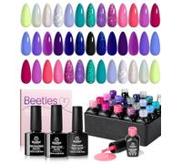 beetles Gel Polish Beetles 20 Gel Nail Polish Kit, with Glossy & Matte Top Coat and Base Coat, 4 Glitters and 2 Nail Art Brushes, Midnight Euphoria Collection Soak Off Popular Nail Art Gel Polish Set