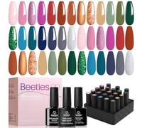 Beetles - Juego de 23 esmaltes de uñas de gel de 20 colores, verde, rojo, azul, purpurina, dorado, marrón, rosa, base y capa superior mate brillante, esmalte de uñas de gel para remojar los rayos UV