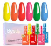 Beetles - Juego de esmaltes de uñas de gel de 6 colores de arcoíris de neón, rosa, rojo, amarillo, naranja, juego de esmalte de uñas, 15 ml, tamaño completo, lámpara UV, lámpara LED, salón de uñas