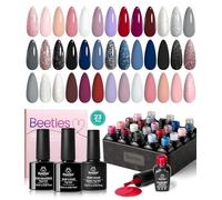 Beetles - Juego de esmaltes de uñas de gel UV, 20 colores, colección Muse Nude, gris, rosa, azul, brillante, para manicura con base de 3 piezas, acabado mate y brillante para manicura DIY