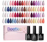 Beetles - Kit de esmalte de uñas de gel, 36 colores nude, rosa, morado, azul, juego de esmalte de gel con purpurina roja brillante, esmalte de uñas de gel para otoño e invierno, con capa base y capa