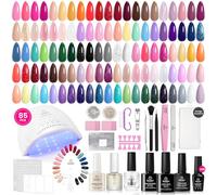 Beetles set de esmalte de uñas de gel con luz UV, 85 piezas, Sinfonía de temporada 55 colores de esmalte de gel de uñas con decoraciones de diamantes y pegatinas de arte para todo el año