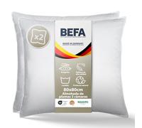BEFA NATUR Almohada de plumón 80x80 cm (2 Unidades) | Almohada de 3 cámaras | 90% plumón y 10% Plumas | Apta para alérgicos (NOMITE) | Certificada DOWNPASS| Oeko-Tex Clase 1