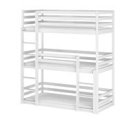 Befara Litera Triple de Madera Maciza Kaya - Ahorro de Espacio y máxima Seguridad Infantil - Blanco - 90 x 200