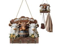 Befeixue Soporte para llaves de pared, soporte de llaves de vaca plano 2D con 4 ganchos, colgador de sombreros de madera para casa de campo, para pasillo, baño, cocina, armario, salón, dormitorio