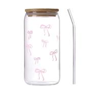 Befeixue Vasos con y Pajitas,Cristalería En Forma De Bow De 500 Mililitros,Taza Para Agua - Para El Café, Los Cócteles, El Té, Agua, Las Chicas Adolescentes Y Bar En