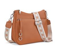 befen Bolso cruzado de piel auténtica para mujer, bolso de hombro para mujer, bolso pequeño Hobo para niñas con correa ajustable, Marrón coñac