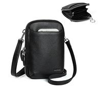 befen Bolso cruzado de piel auténtica para teléfono celular para mujer, pequeño con cremallera alrededor, Black, Small