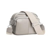 befen Bolso cruzado pequeño de piel auténtica con triple cremallera para mujer, bolso cruzado con ranuras para tarjetas de crédito, gris beige