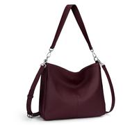 befen Bolsos de bandolera de cuero genuino para mujer Bolso hobo grande Bolsos de hombro para mujer, señoras, con 2 correas, granate, 11.8''(L) x 3.9''(W) x 10.2''(H)