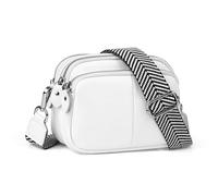 befen Pequeños bolsos cruzados de piel auténtica para mujer, con triple cremallera, con correa ancha, blanco, Bolsa cruzada para cámara