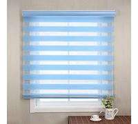 Befoore Persianas enrollables día y Noche, de Tela de Doble Capa, Cebra, translúcidas o Opacas, sin Perforaciones, for Ventanas y Puertas.(Blue,W180*H150)