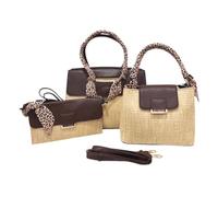 Before by Luigi Benetton Renato Balestra - Juego de 3 bolsos de piel sintética efecto paja, con bandolera, art. 62132 Bolso grande 24 x 33 x 13,5, bolso mediano 19 x 25 x 11 cm, bandolera 14,5 x 25 x