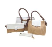 Before by Luigi Benetton Renato Balestra - Juego de 3 bolsos de piel sintética efecto paja, con bandolera, art. 62132 Bolso grande 24 x 33 x 13,5, bolso mediano 19 x 25 x 11 cm, bandolera 14,5 x 25 x