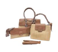 Before by Luigi Benetton Renato Balestra - Juego de 3 bolsos de piel sintética efecto paja, con bandolera, art. 62132 Bolso grande 24 x 33 x 13,5, bolso mediano 19 x 25 x 11 cm, bandolera 14,5 x 25 x