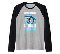 Before You Ask It Was A Shark Silla de Ruedas Amputación Camiseta Manga Raglan