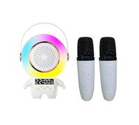 Begchy Altavoz Bluetooth portátil astronauta con dos micrófonos inalámbricos, reloj despertador, compatible con tarjeta TF/USB, FM