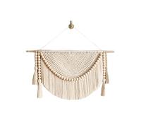 Begchy Tapiz Colgante de Pared de Macramé con Cuentas de Madera y Borlas Tejido a Mano Hogar GuarderíA Dormitorio Sala de Estar DecoracióN