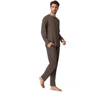 BEGIANT - Pijama de hombre de manga larga de dos piezas, conjunto de pijama de verano e invierno con cuello redondo y bolsillos, ropa de noche suave para estar en casa y relajarse, marrón, XL