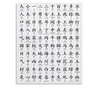 Beginner Chinese Learning Poster Pinyin Chart with Common Mandarin Characters and Meanings Educational Wall Decor(Framed,12x18inch(30x45cm))