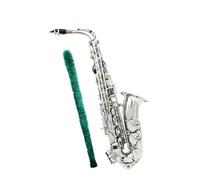 Beginner Sax Kit Saxofón Mib Be Alto Mi Bemol Latón Patrón Tallado Plástico Con Guantes Correas De Cepillo De Tela(Silver)