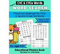 Beginner Word Search with Pictures for Kids Ages 5-8 Educational Phonics Book: Preschool, Kindergarten, 1st grade, 2nd Grade Search and Find Puzzle Game: CVC and CVCe Word Finder