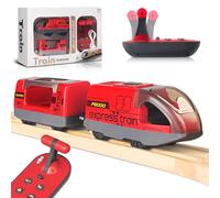 Beginreally Juguete eléctrico para rieles de Madera, Mando a Distancia con 4 Efectos de Sonido y luz para niños de 3, 4, 5, 6 años, Compatible con Thomas, Brio, Rojo Chuggington