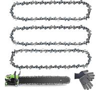 Begonia 3 cadenas de sierra de 40 cm 3/8 LP, 59 eslabones de accionamiento de 1,3 mm, con 2 guantes, cadena de repuesto compatible con Oregon, Einhell GH-EC1835, Dolmar, Ryobi, Husqvarn