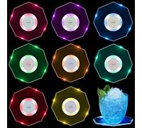 Begonia 8 posavasos LED, 3 modos de luz, posavasos LED multicolor, 7 colores, resistentes al agua, luces de ambiente, 10 cm, para fiestas, bares, bodas, Navidad