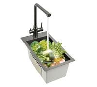 Begoniape Fregadero rectangular negro, 50 x 28 cm, fregadero de cocina y fregadero empotrable con escurridor y grifo, 1 lavabo de acero inoxidable